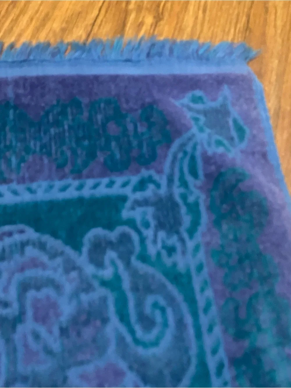 Sears Drylon Vintage Hand Towel 16x11 Blue Purple Green Damask Baroque Pattern